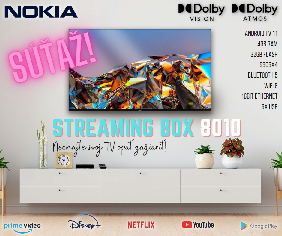Vyhrajte 4K UHD Android TV Box Nokia Streaming Box 8010
